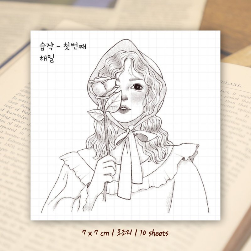 drawing study ver1 (hamil) Vintage Girl Lady Character Sticker - 貼紙 - 紙 黑色