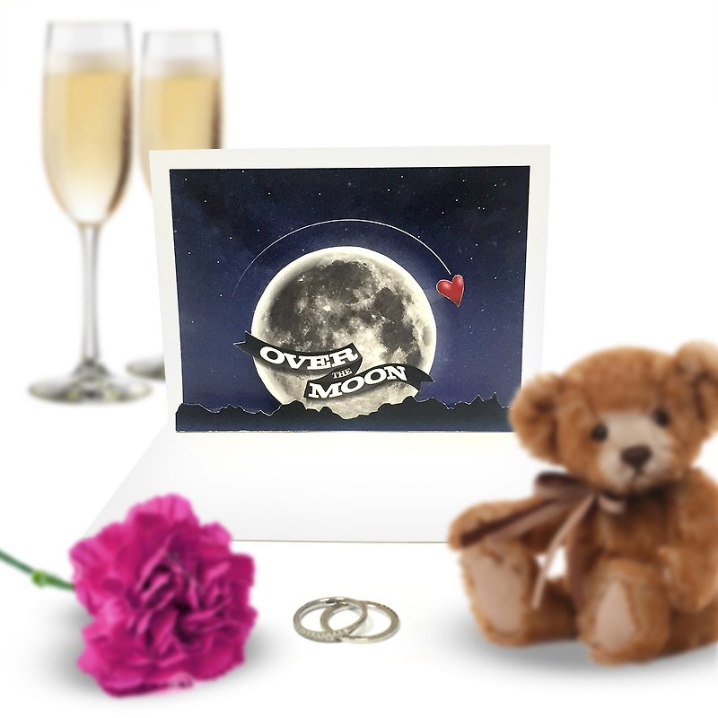 Over The Moon Card | Moon Pop Up Card | Romantic Card - การ์ด/โปสการ์ด - กระดาษ 