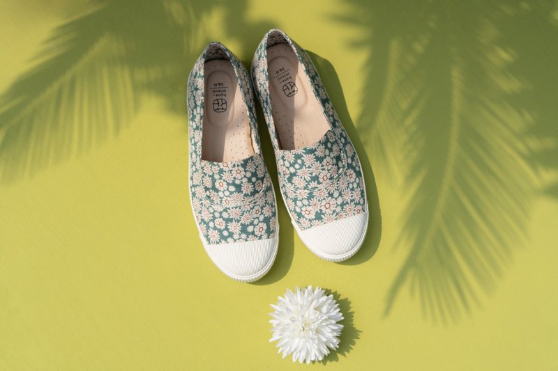 【国國の日】最後の小雪グリーンの和更紗の定番靴 - スリッポン - コットン・麻 グリーン