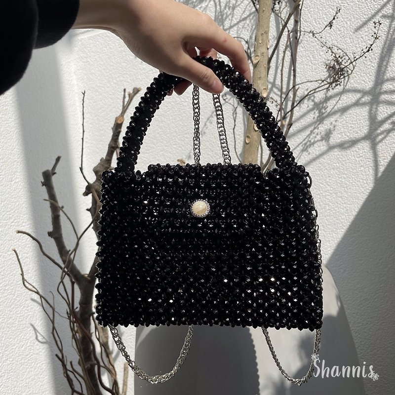 Black beaded bag by Shannis, shiny beaded bag, nightclub style beaded bag - Handbags & Totes - Plastic Black