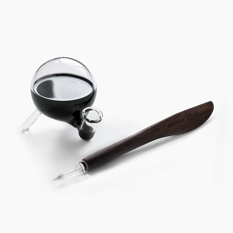 【新品上市】羽翼蘸水筆 x 默契墨水瓶(圓) 手工製文具組 - 其他書寫用具 - 玻璃 咖啡色