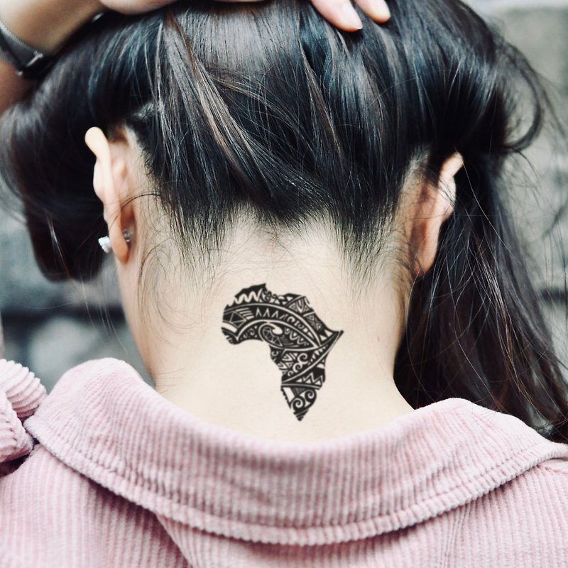 OhMyTatアフリカ地図タトゥーパターンタトゥーステッカー（2枚） - タトゥーシール - 紙 ブラック