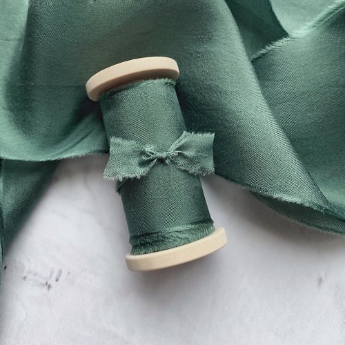KrasnovaSilk Forest Green Silk Ribbon / Hand Dyed Silk ribbon on Wood Spool