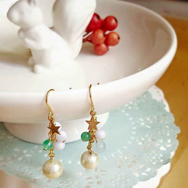 Starry Pieces Cotton Pearl Earrings- Jade