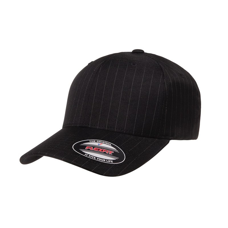 【YUPOONG】Profile Pinstripe Flexfit 黑-客製化1-6195P-05 - 帽子 - 棉．麻 黑色