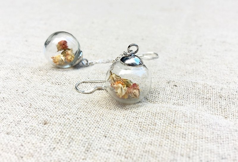 Kawagoe glass flower ball hanging earrings hand made limited edition - Earrings & Clip-ons - Glass Transparent