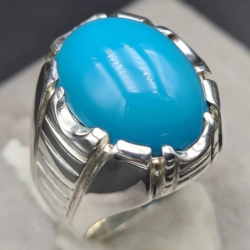 Beautiful Super Clean Blue Feroza Ring Turquoise gift for him men christmas gift - 戒指 - 寶石 藍色