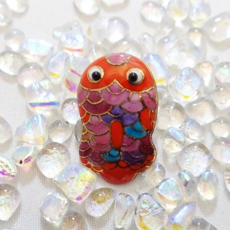 Tin Toy Goldfish Cloisonne Pin Brooch - เข็มกลัด/พิน - โลหะ สีแดง