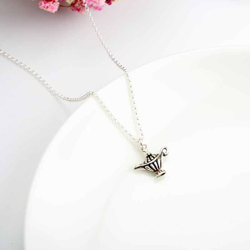 【Angel & Me】Aladdin magic lamp s925 sterling silver necklace Birthday gift - Necklaces - Sterling Silver Silver