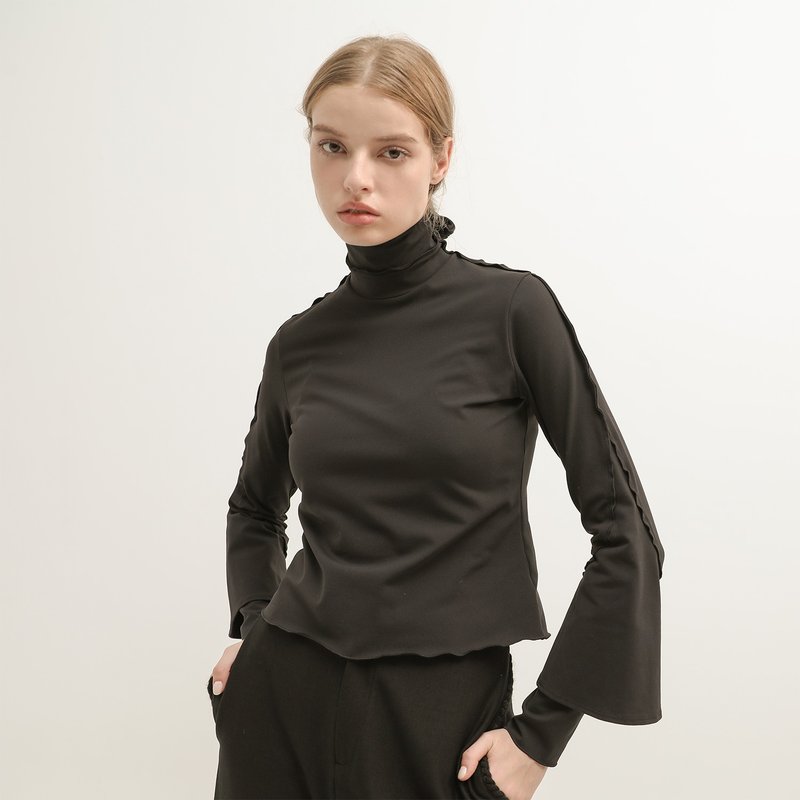 Eustoma_Platycodon turtleneck top_23AF002_black - Women's Tops - Polyester Black