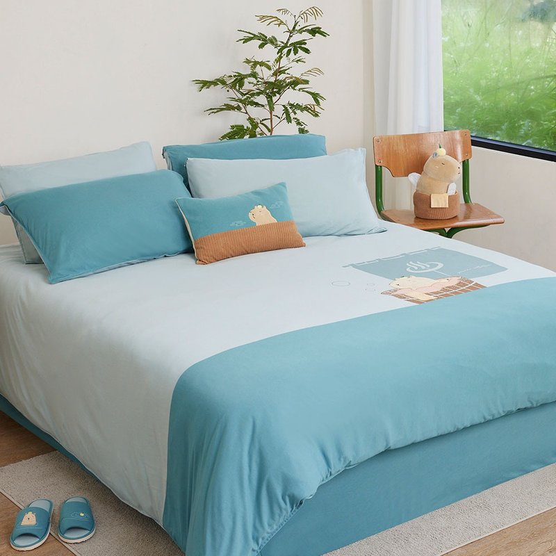 Sento Capybara Quilt Cover + Pillowcase Set - Spring Water Green - เครื่องนอน - ผ้าฝ้าย/ผ้าลินิน สีเขียว