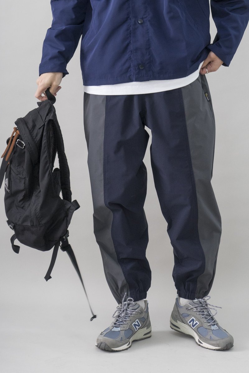 PANTS 日系潮流休閒運動褲 拼色尼龍束腳褲 褲腳拉鏈開衩設計 - 男裝工人褲/長褲/牛仔褲 - 尼龍 藍色