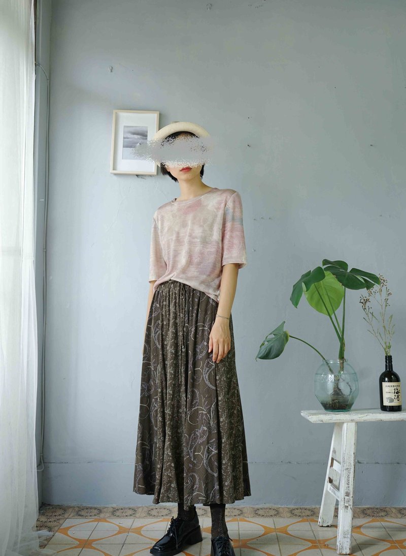 Treasure Hunting Vintage - Forest Army Record Floral Stitching Elegant Summer Dress - กระโปรง - เส้นใยสังเคราะห์ สีเขียว