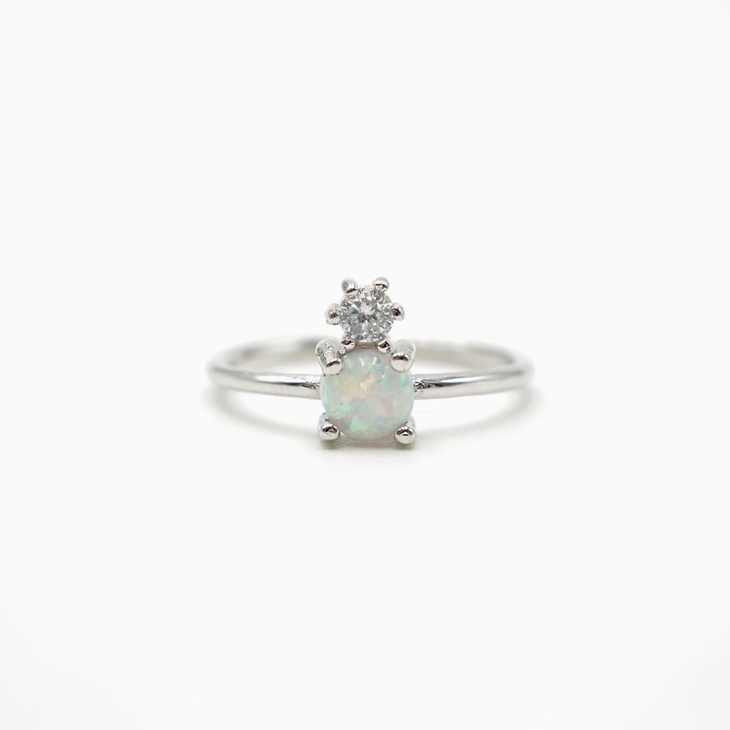 Opal and CZ Duo Ring - 925 Sterling Silver - General Rings - Gemstone Silver