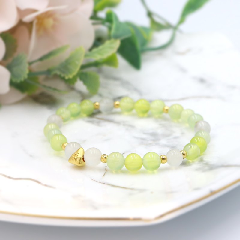 Kimura Light Gold Ornaments / Gold Zongzi Crystal Bracelet-Approximately 0.08 Gold Grape Agate Moonstone - Bracelets - Crystal Green