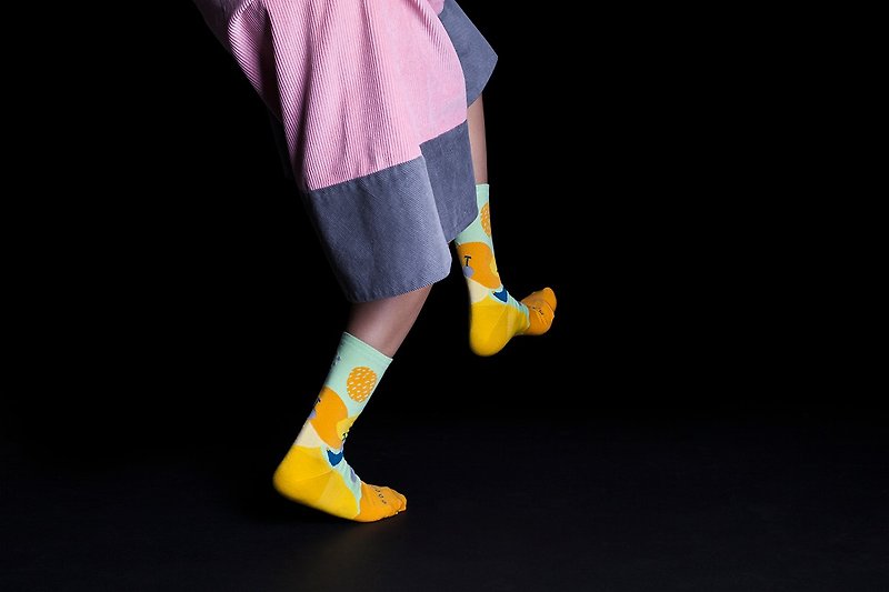 [新] Dear, Buncho系列 Buah/水果季節 金黃色 | 短襪 | 男襪 | 女襪 | 色襪 | 幾何圖案襪子 | 設計師襪子 | 原創襪子 | 馬來西亞設計生產 - 襪子 - 棉．麻 黃色
