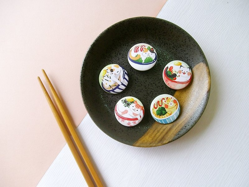 [five] eat goods badge series cat bowl canteen / creative small things / personal characteristics - เข็มกลัด - โลหะ 