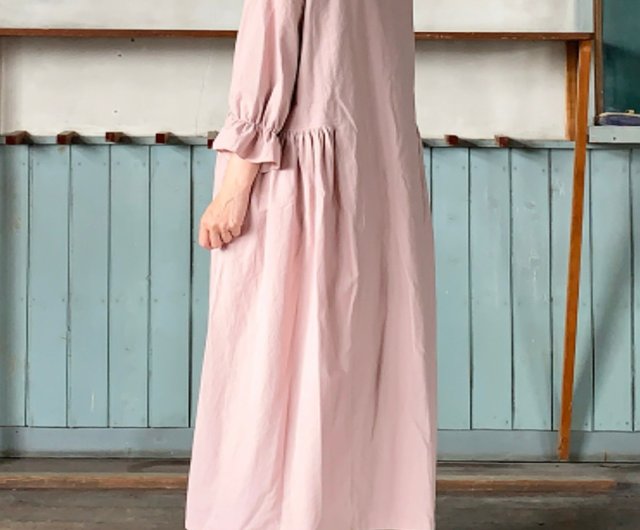 コットンリネン　レース　ギャザーワンピースワンピース　ベスト ライトグレー×レース ワッシャーコットンリネン ギャザーワンピース