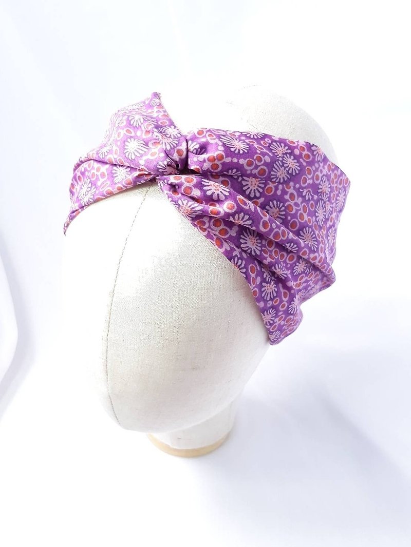 紫紅雛菊頭巾領巾式手工髮帶 - 髮帶/頭箍 - 棉．麻 紫色