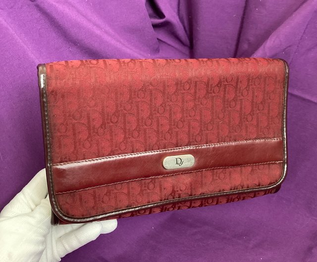 CHRISTIAN DIOR Vintage Pochette Shoulder Bag Leather Red x GoldHardware