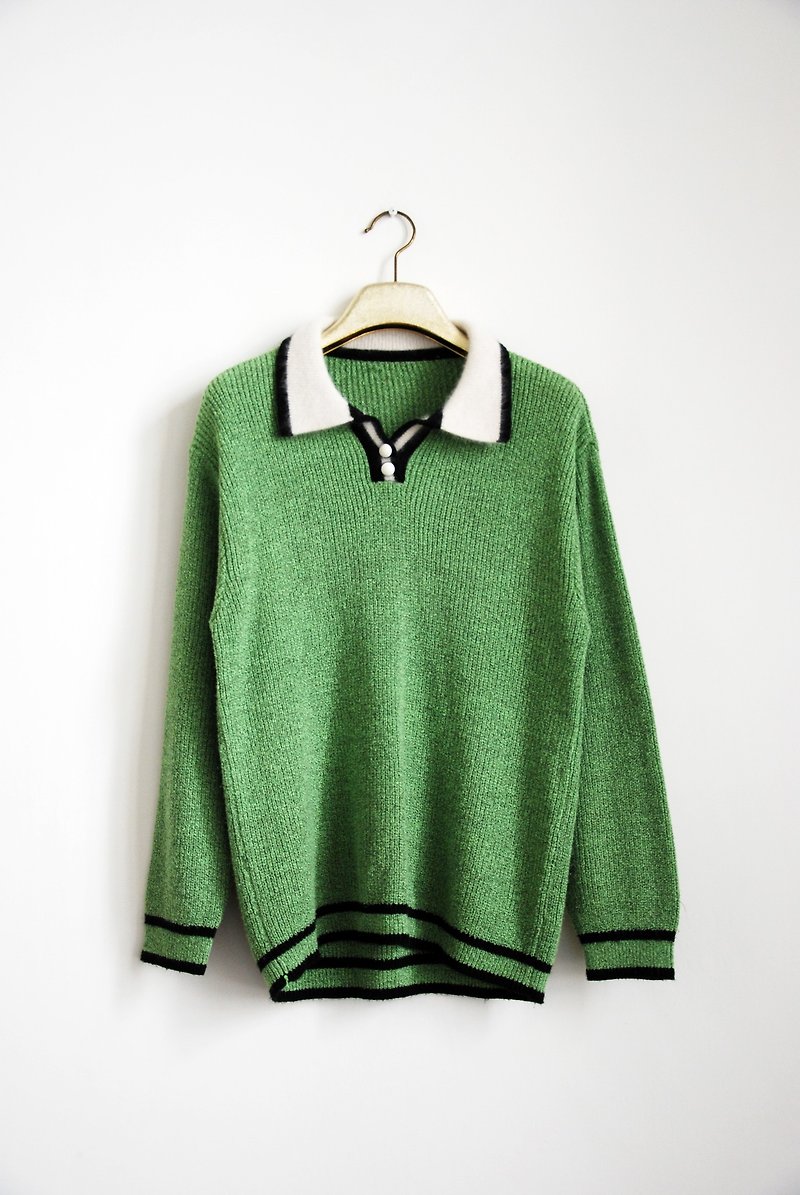 カボチャヴィンテージ。ヴィンテージ毛皮の襟の小さな緑のセーター - ニット・セーター - その他の素材 
