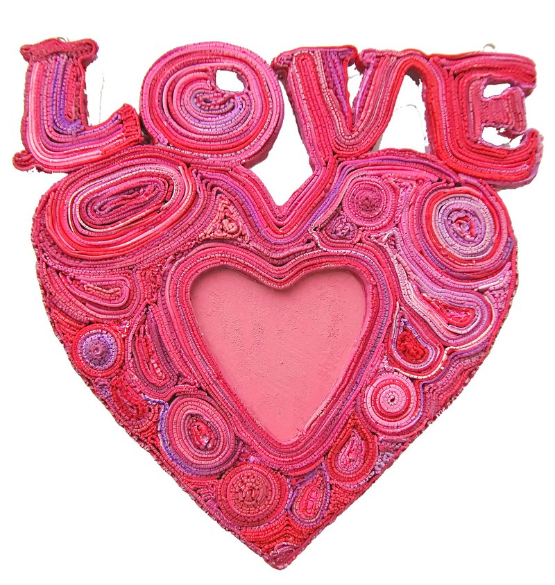 Red Heart Wooden Photo frame Valentines day Home decor clay Interior word Love - 相框/畫框 - 黏土 紅色