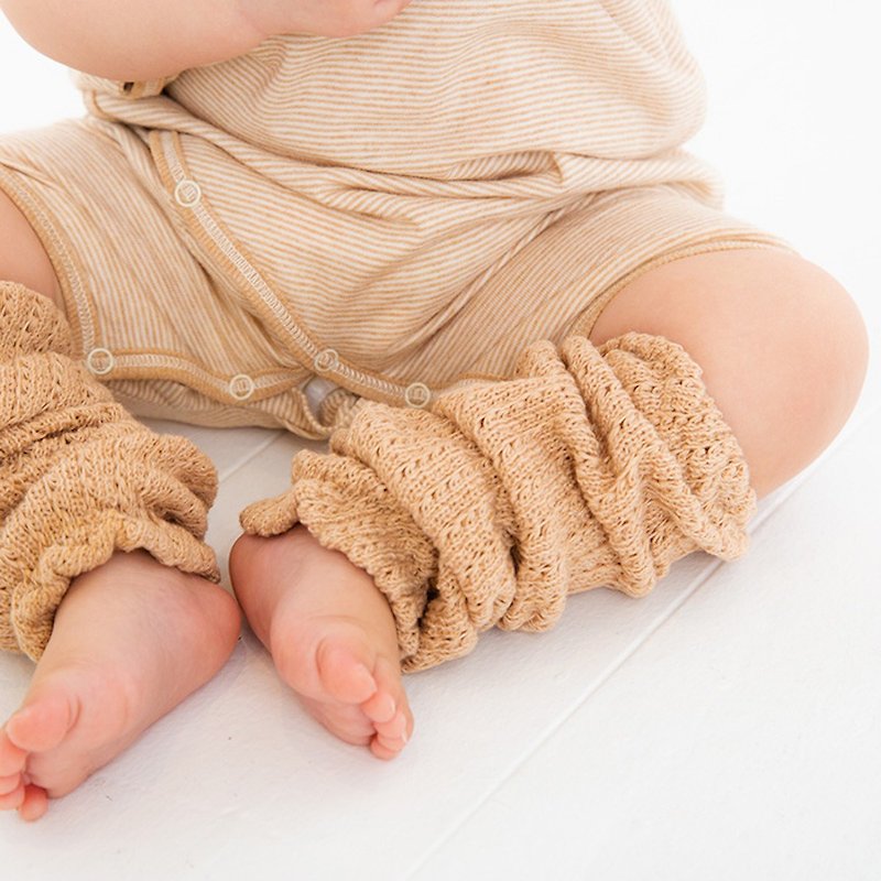 Y-1258 100% Organic Cotton Leg Warmers Low Gauge Type Brown Adaptation Age 0-4 years old Popkins Baby Made in Japan - เครื่องประดับ - ผ้าฝ้าย/ผ้าลินิน สีนำ้ตาล