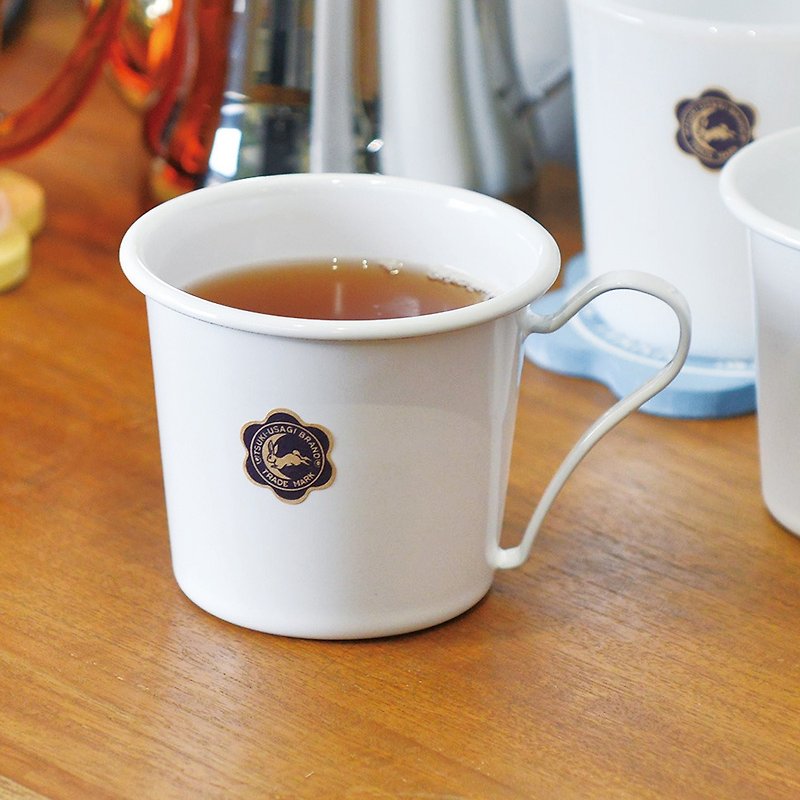 Original authentic Japanese moon rabbit printed Japanese single handle enamel mug (300ml)-2 into the group - Teapots & Teacups - Enamel White