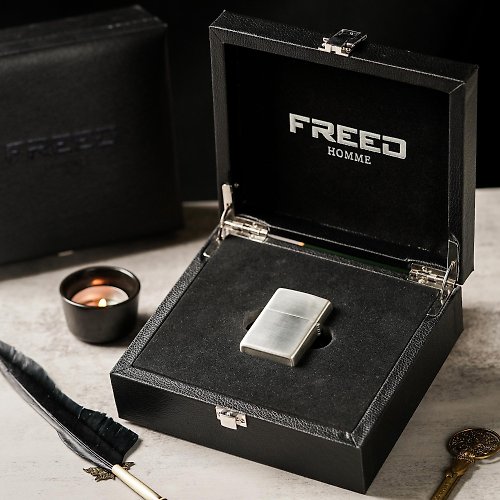 FREED 【FREED】銅殼拉絲鍍銀煤油打火機禮盒 客製化禮物 刻字 男生禮物