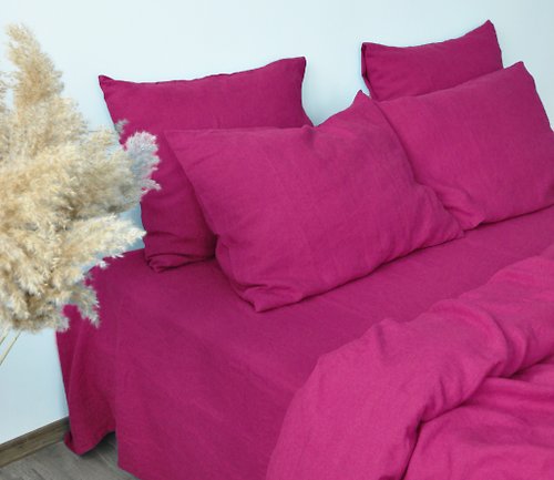 True Things Fuchsia linen pillowcase / Pink pillow cover / Euro, American, Taiwan size