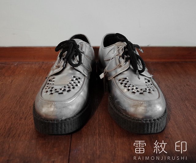 UNDERGROUND 英国製 ハイソールシューズ 中古革靴 シルバー 革靴 レア