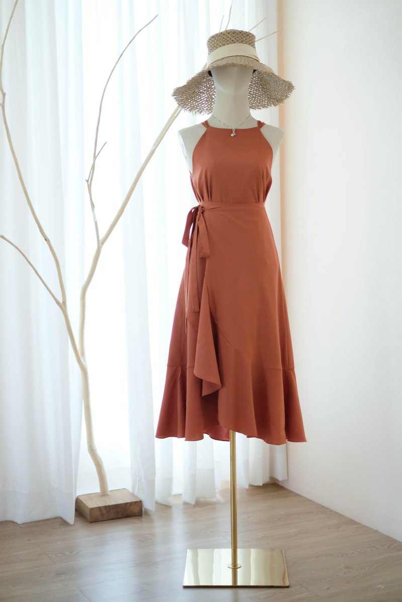 Copper Rustic orange Set of bridesmaid dress summer wrap top and skirt - One Piece Dresses - Polyester Orange