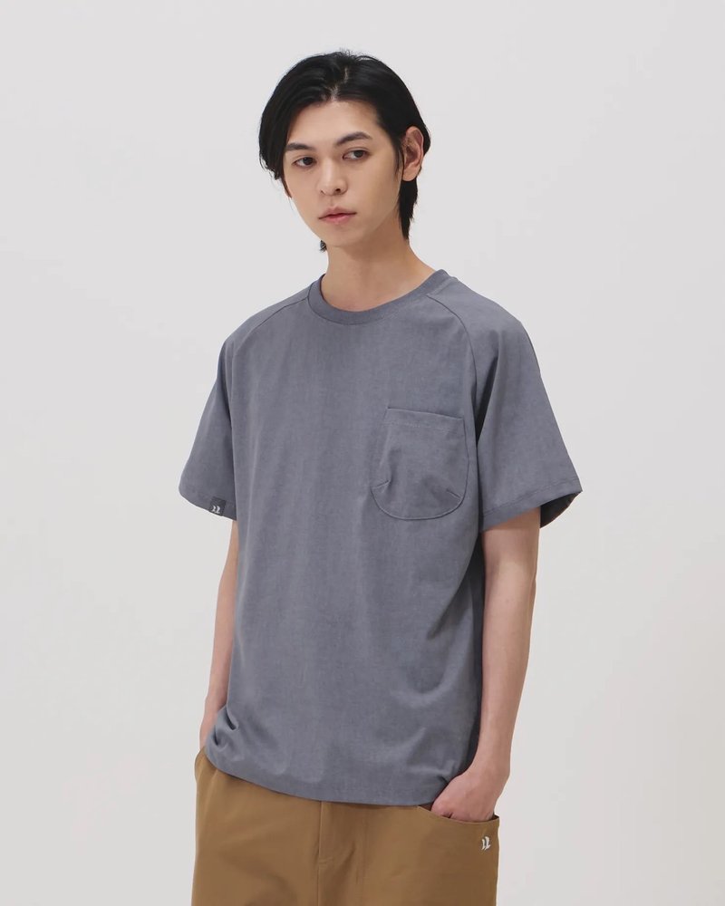 拉克蘭口袋短Tee (洗舊灰) - 男 T 恤 - 棉．麻 灰色
