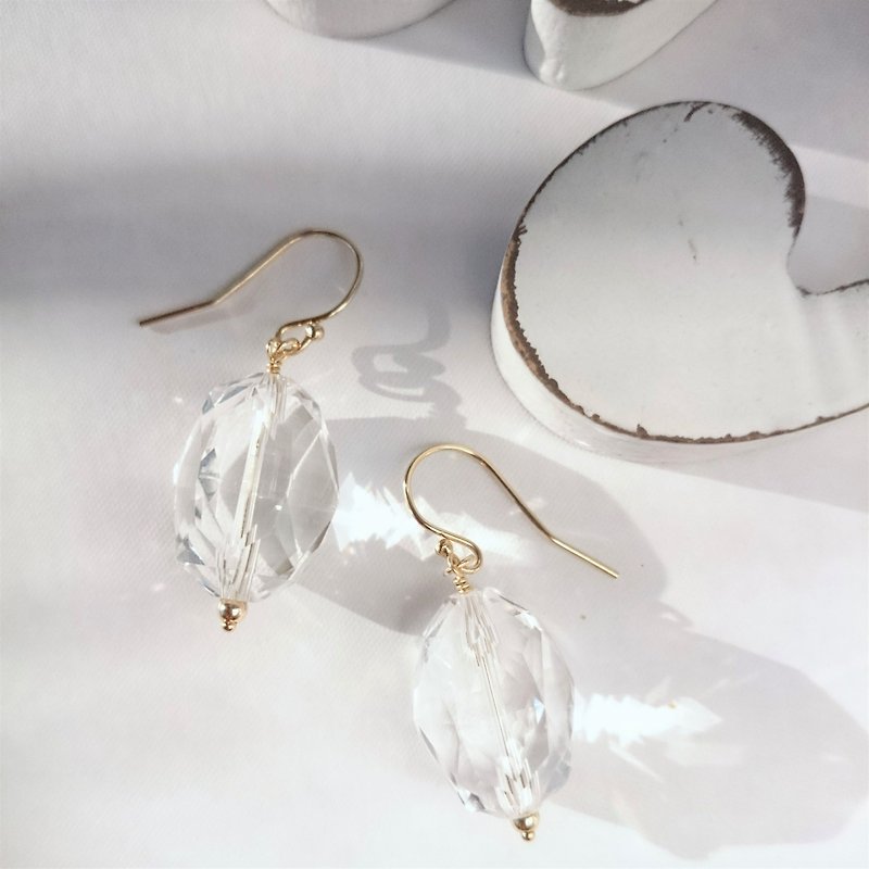 14kgf * gem quality AAAcrystal quartz hook pierced earring / earring - Earrings & Clip-ons - Gemstone Transparent