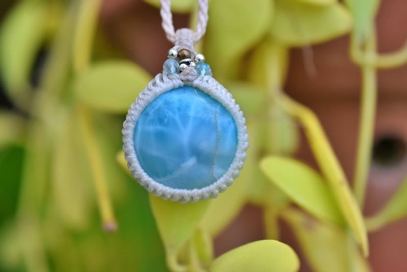 Perfectly round, high quality ★ Larimar macrame necklace 1209 - สร้อยคอ - เครื่องเพชรพลอย 