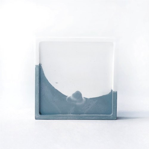 Ninan 泥喃｜水泥手作工作室 (預購) 莫蘭迪藍系列 | 方形雙色水泥底盤 水泥飾品盤