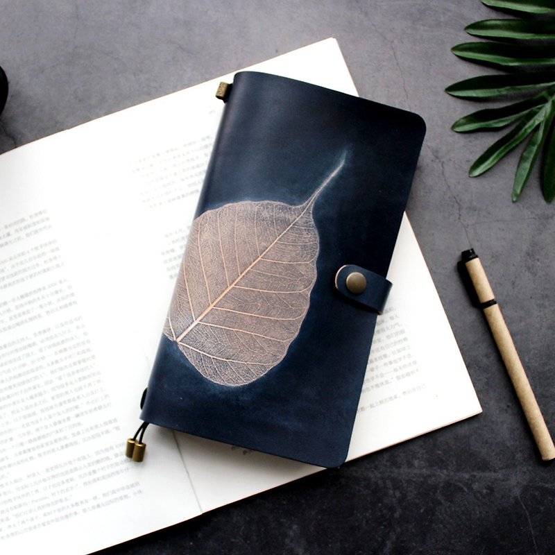 Mountain and sea blue Bodhi leaf 2019 hand book leather notebook diary travel notebook notepad can be customized - สมุดบันทึก/สมุดปฏิทิน - หนังแท้ สีน้ำเงิน
