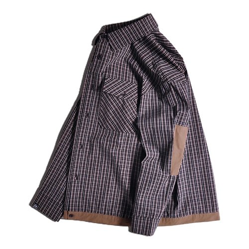 INNATE 【INNATE】單口袋寬鬆長袖襯衫-黑白色織格紋