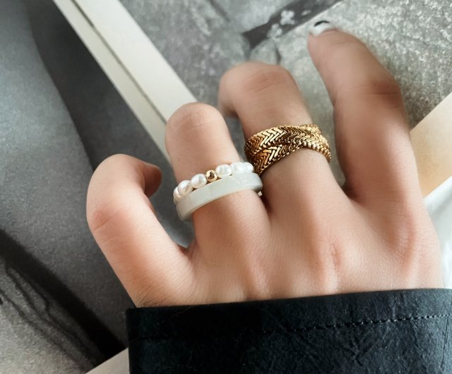 和田玉双圈+戒指（已被预订） 和闐玉戒指和田玉開口戒-精緻典雅復古氣質女飾品74bv22【獨家