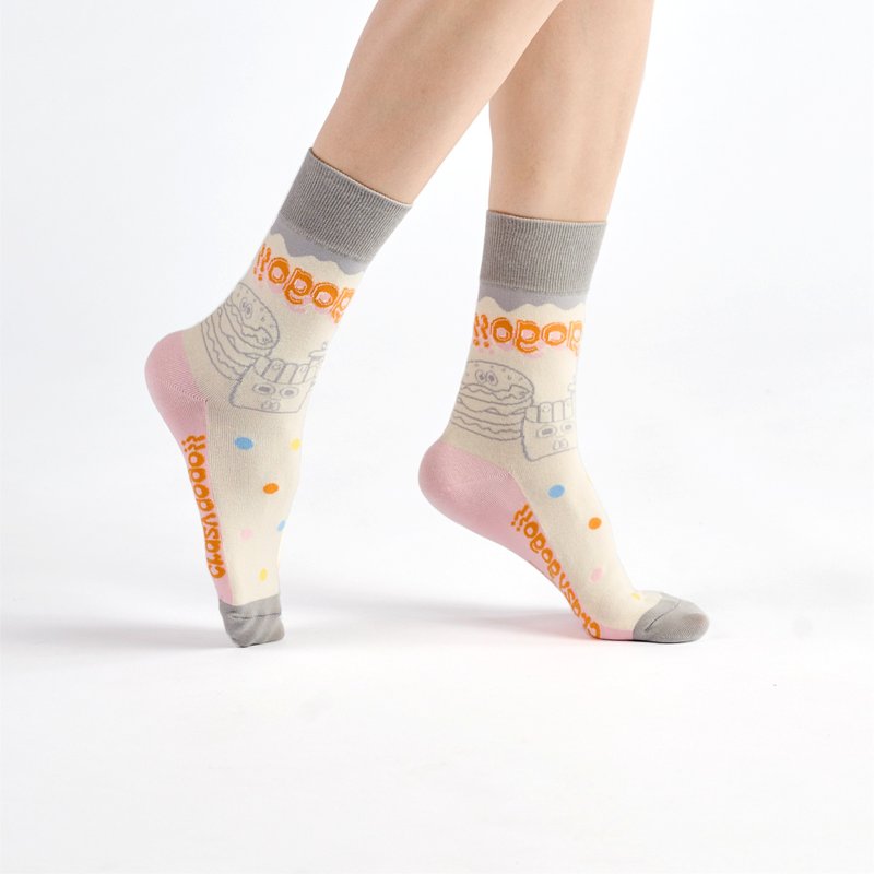 [Co-branded series Crazygogo] Crazy Star Sugar/Grey (F) MIT Design Tube Socks - Socks - Cotton & Hemp Gray