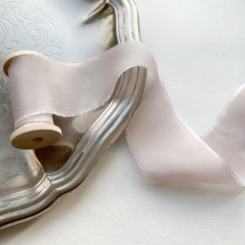 Moonstone Silk Ribbon / Hand Dyed Silk ribbon on Wood Spool - 包裝材料/包裝紙 - 絲．絹 白色