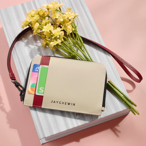 JAYCHEWIN 泰國包 錢包短夾 錢包 Flat Wallet 薄皮夾 / Cream & Dark Red