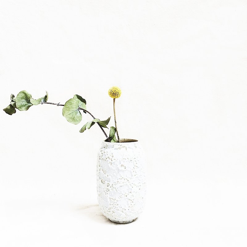磨砂泡沫釉花器－Short Cylinder (白色) - 花瓶/陶器 - 瓷 白色