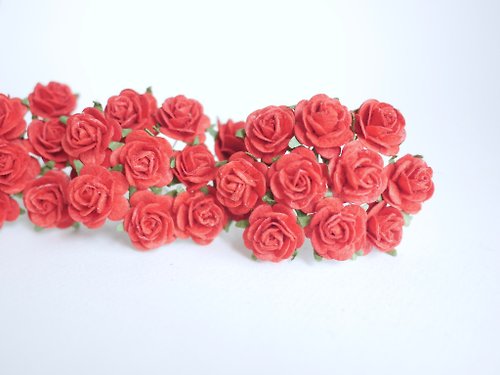 makemefrompaper Paper Flower, 50 DIY supplies pieces mulberry rose size 2.0 cm., red color.