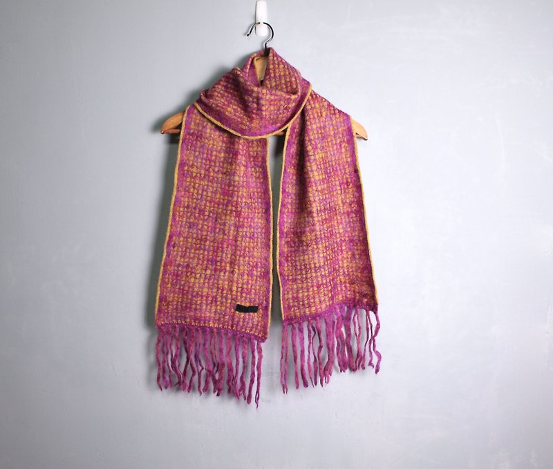 FOAK古著 ANNA SUI桃紫漸層鉤織雙面圍巾 - 圍巾/披肩 - 其他材質 