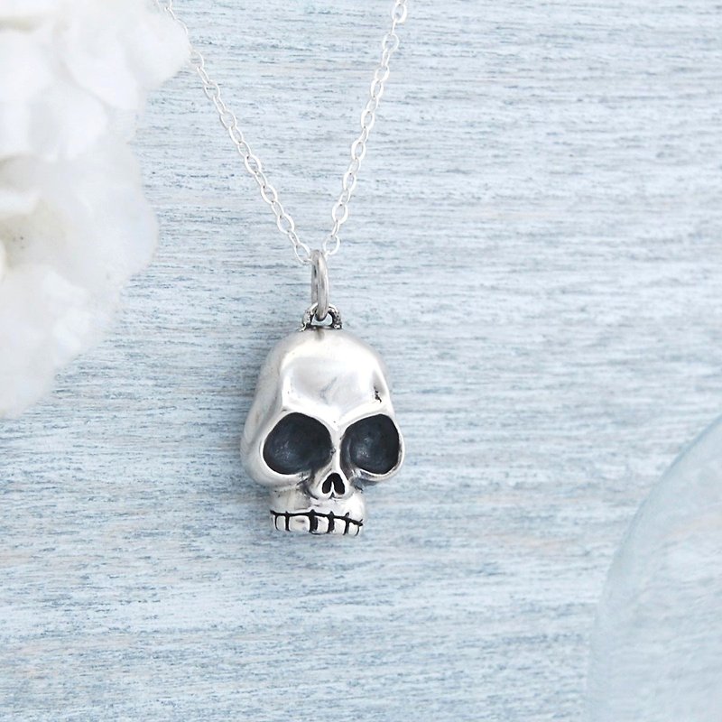 Cute Wind Skull- Silver Necklace - สร้อยคอ - เงินแท้ 