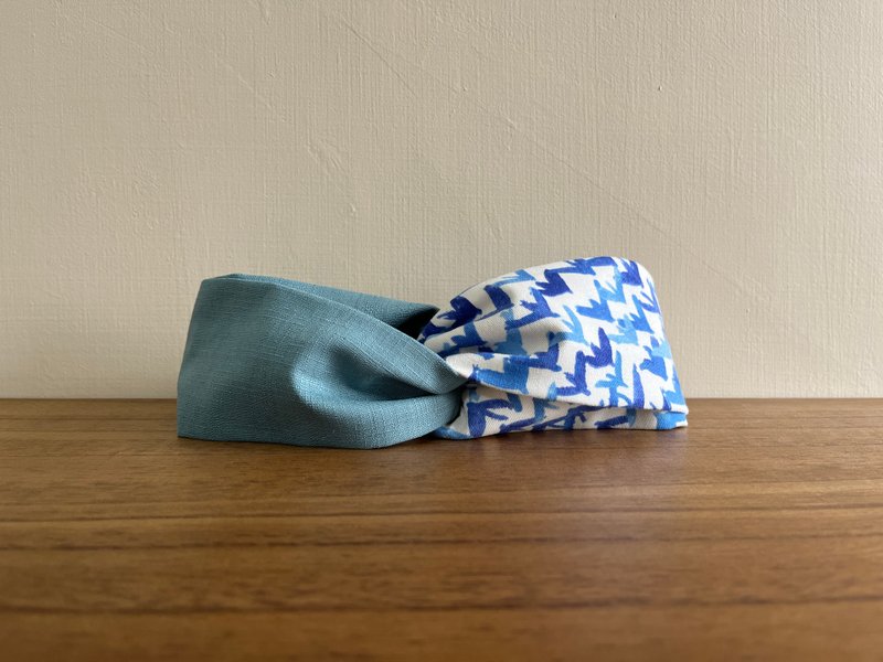 Double-piece headband/Blue Bird-Lake Blue - Headbands - Cotton & Hemp Blue