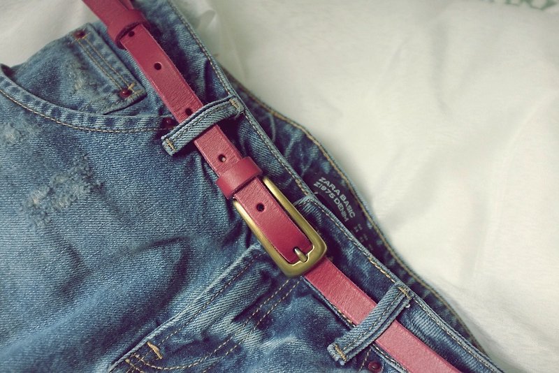 Girls Thin Belt/Belt/ Color Romantic Rose Red-Vegetable Tanned Leather- - เข็มขัด - หนังแท้ สีม่วง