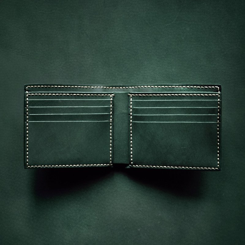 8-Card Short Wallet。Leather Stitching Pack。BSP042 - เครื่องหนัง - หนังแท้ สีเขียว
