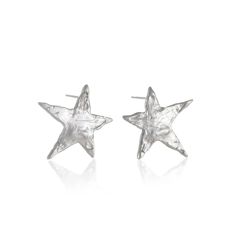 Painted Star Silver Earrings 繪星純銀耳環 星星造型耳環 - 耳環/耳夾/耳骨夾 - 純銀 銀色